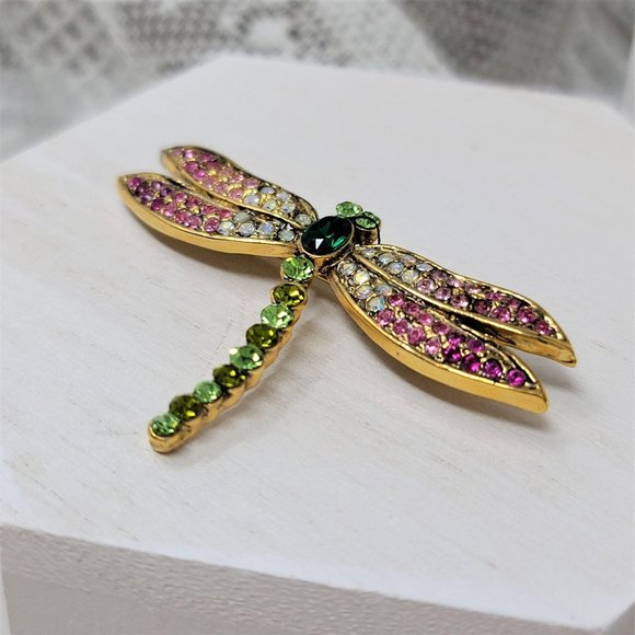 Dragonfly Rhinestone Pin Brooch Pink n Green - Picture 2 of 8